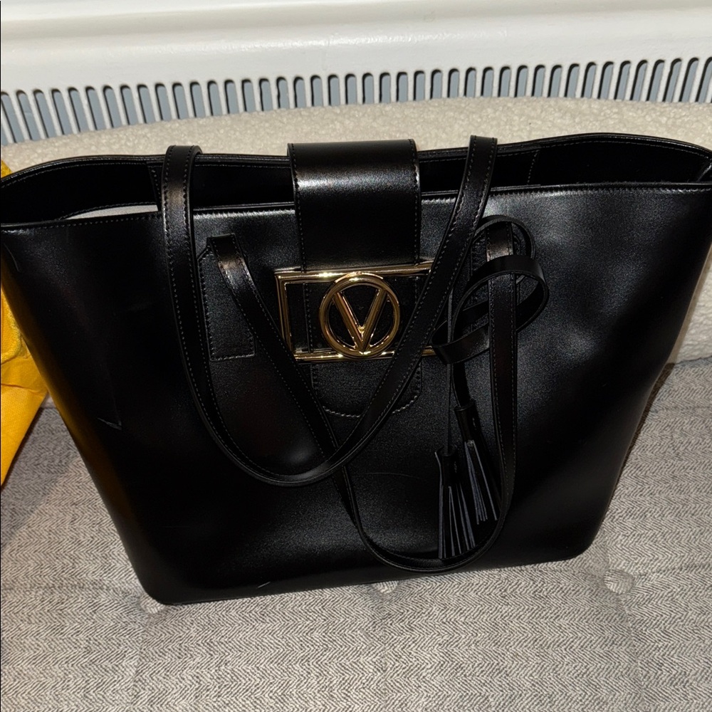 Mario Valentino Black Tote with Gold Accent